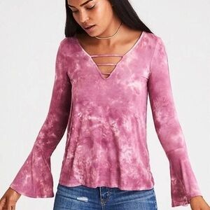 AE Bell Sleeve Hippie Boho Tie Dye Long Sleeve Top
